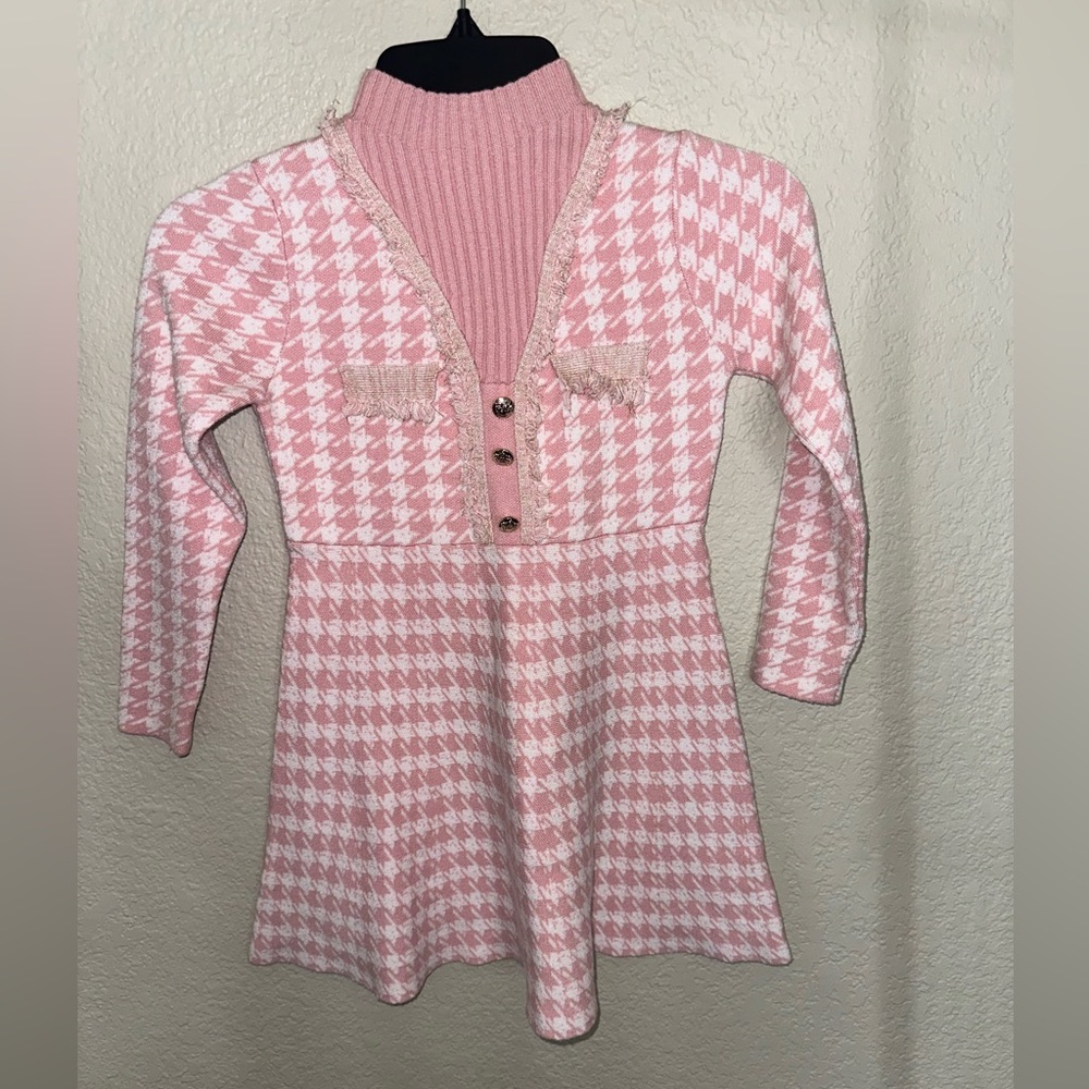 Smiling Pinker Pink Houndstooth Girls Dress